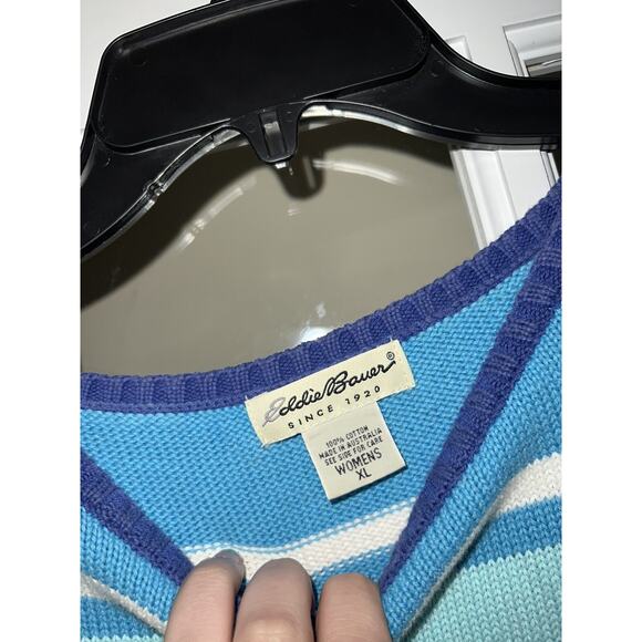 Eddie Bauer womens striped blue green knit sweater vest sleeveless womens XL - Picture 2 of 4